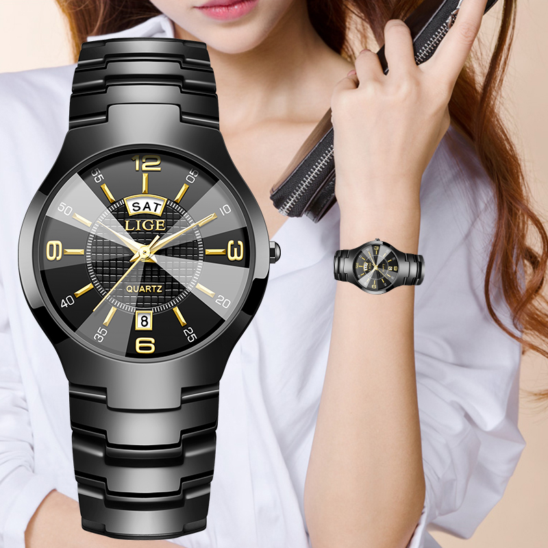 Luxury Women'S Watch - LIGE ファッションエレガントな女性の腕時計高級セラミックストラップ自動日付週防水小さなダイヤルクォーツ時計女性のためのギフト