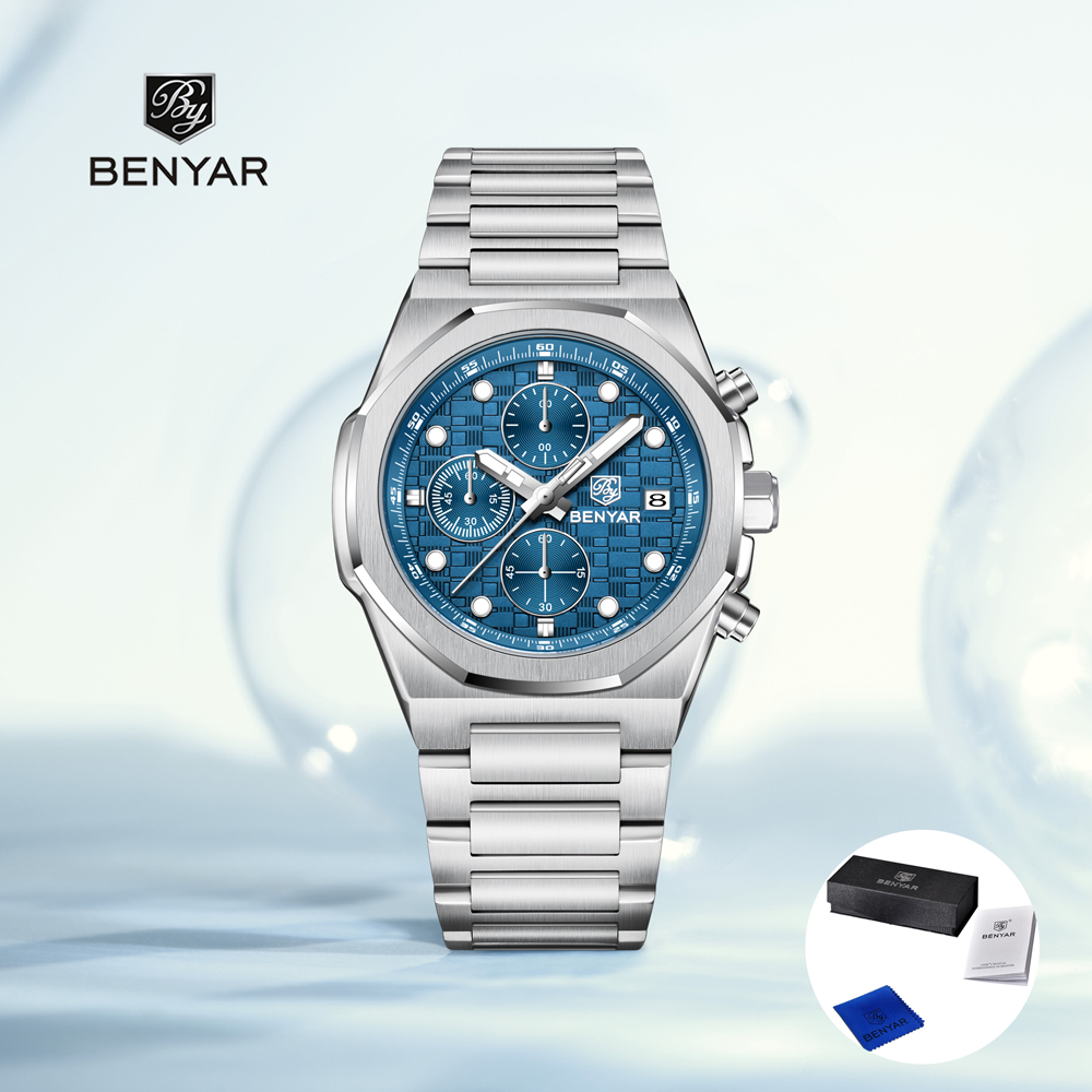 Luxury Watch Display - 2025年ニューベニアーメンズ腕時計トップラグジュアリークォーツ腕時計クロノグラフウォッチ男性用ステンレススチール防水時計ギフトボックス