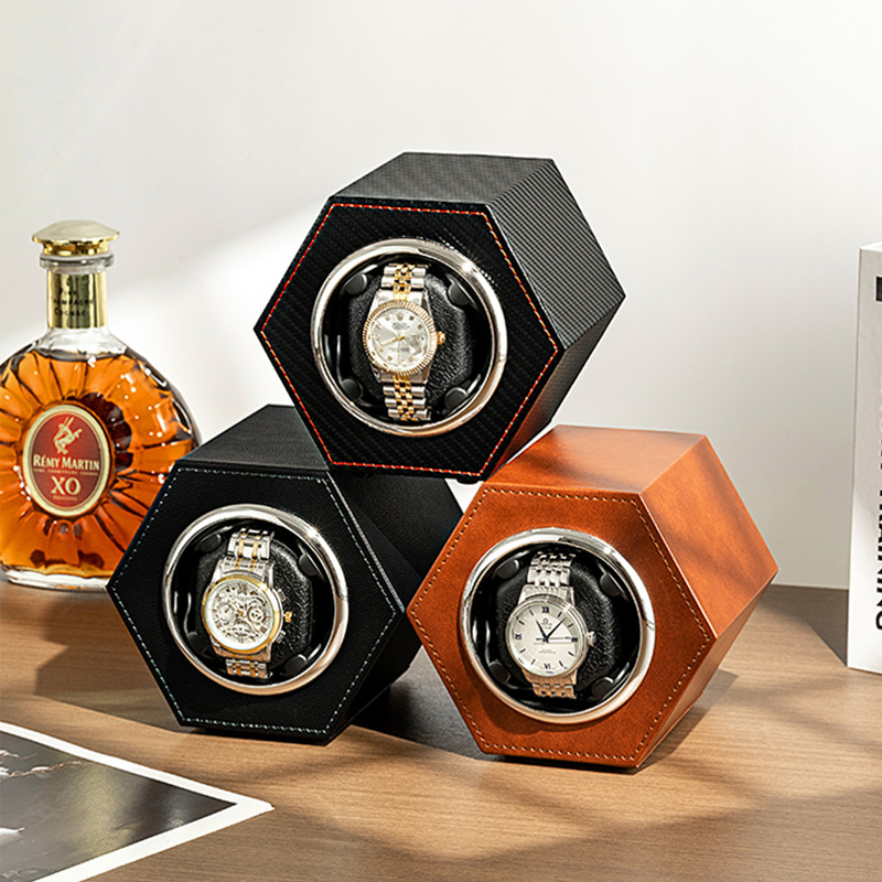 Luxury Watch Winder Box - ミニシングル回転時計ワインダー、調整可能なモーター、マルチギア、TYPE-Cインターフェース、革、新、2022