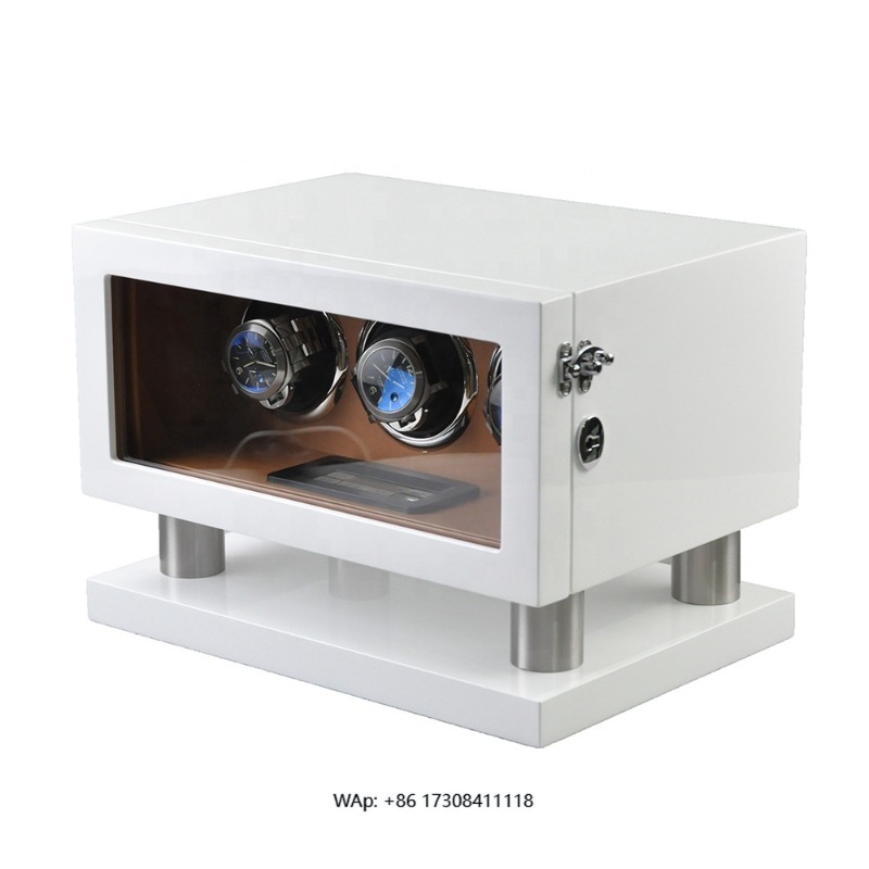 Luxury Watch Winder Box - ホワイトブラウンレザーコントローラー ジャイロオービット 2スロット回転式LEDウォッチワインダー 自動巻き時計ボックス 高級 2本用