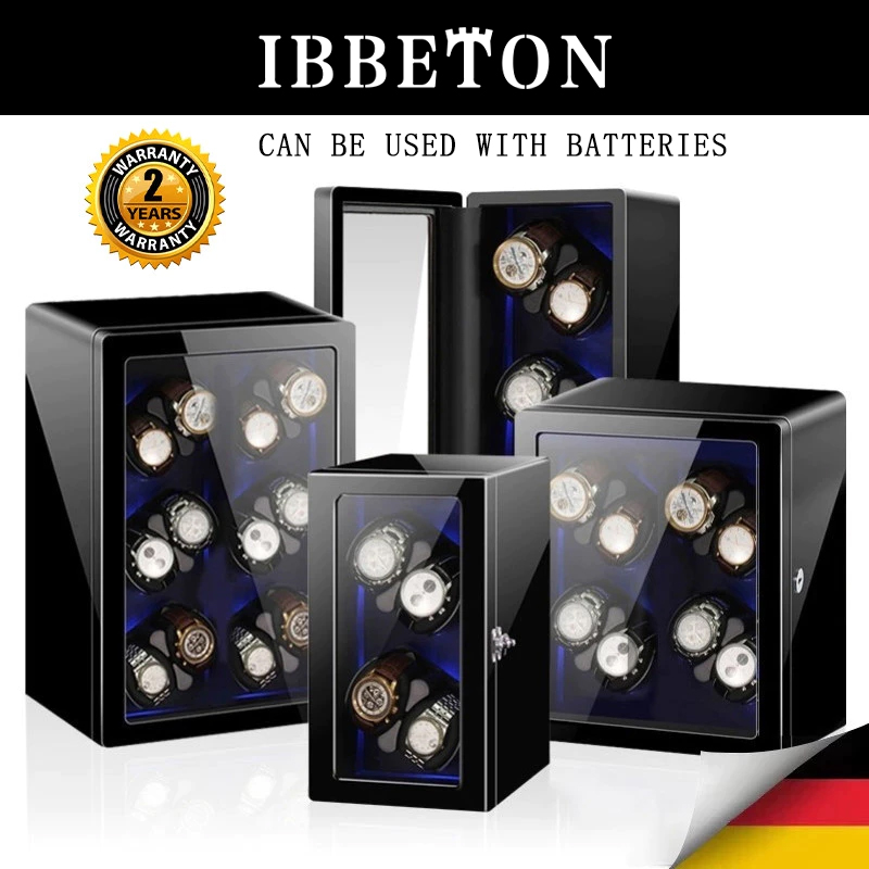 Luxury Watch Winder Box - IBBETON【バッテリー】ウォッチワインダーボックス 自動巻き上げ機 2/4/6/8/12スロット 木製腕時計ボックス収納 キーロック付き ウォッチシェイカー