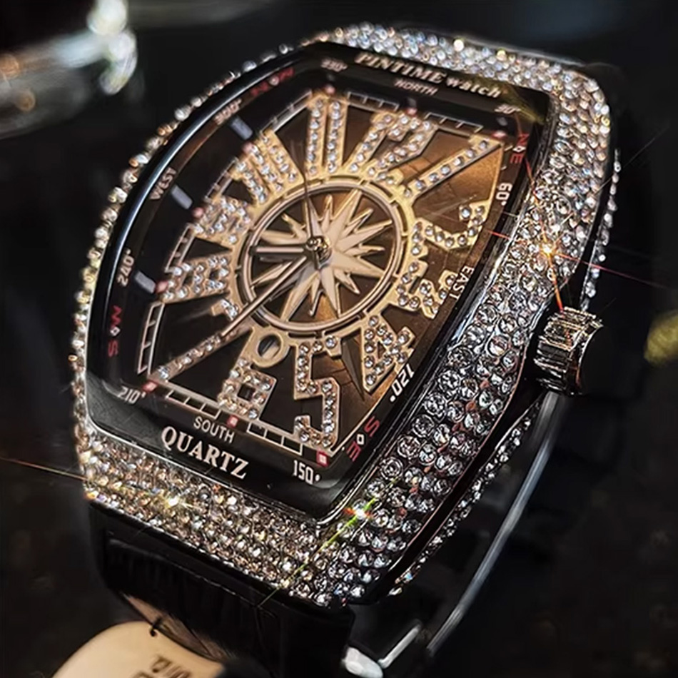 Luxury Watch Jacob And Co - プレミアムブランド高級ダイヤモンド腕時計 デジタルダイヤモンド象嵌 ブラックウォッチ ナイトライト メンズクォーツ腕時計 ヒップホップスタイル