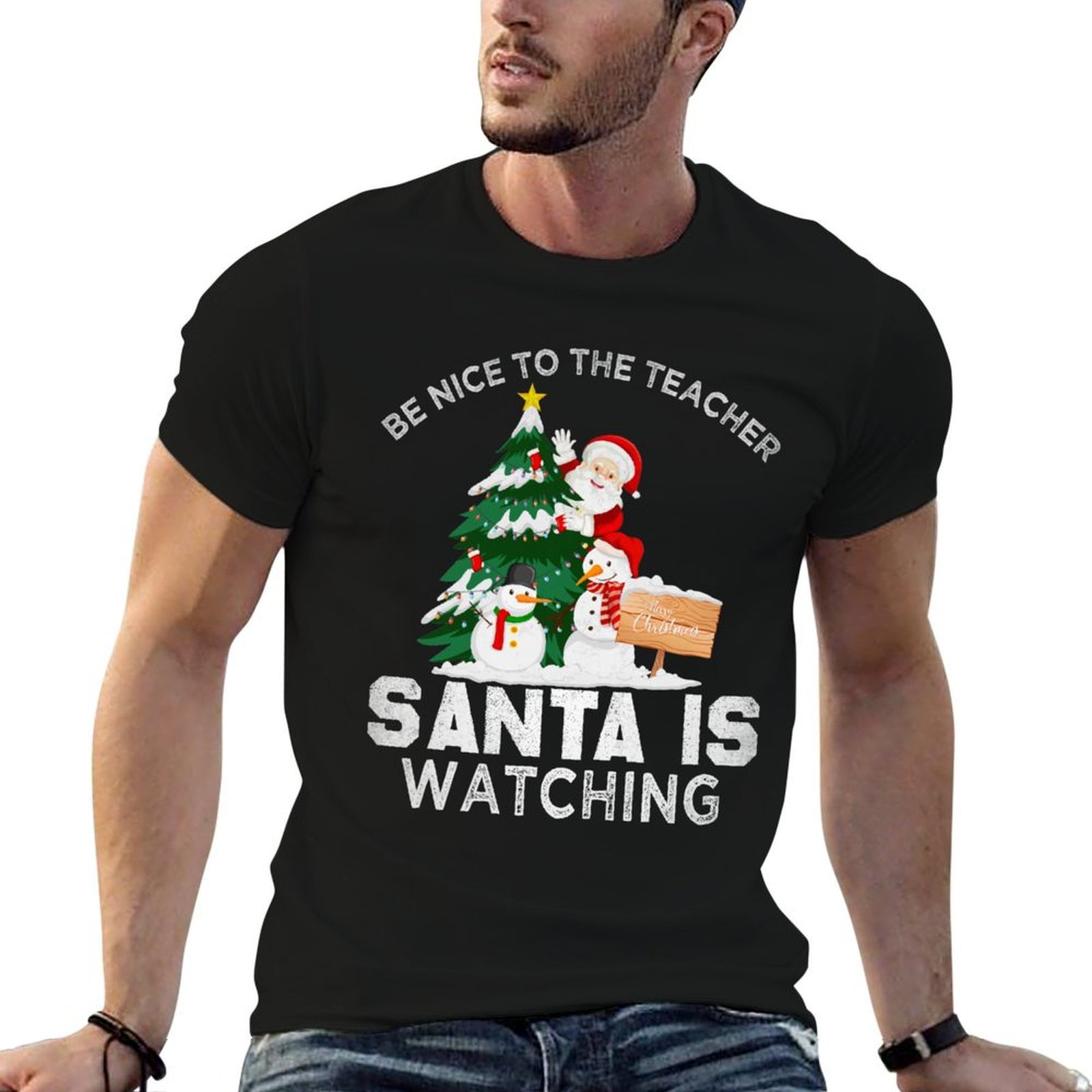 Luxury Watch Nice - 先生に優しくしてください サンタさんが子供たちを見守っています サンタTシャツ Tシャツ メンズ 綿100%