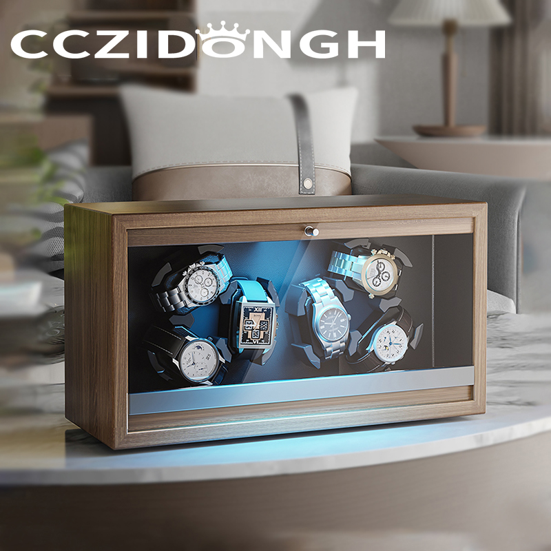 Luxury Watch Winder Box - 新品木製ウォッチワインダー自動ガラスカバー機械式時計回転ケース巻き上げキャビネット収納ディスプレイボックス