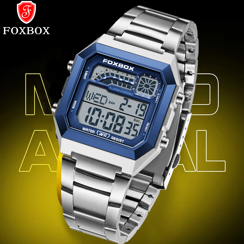 Luxury Watch Display - FOXBOX ファッション高級デジタルメンズ腕時計 カジュアルスポーツ日付防水夜光腕時計 メンズ用ムーブメント電子腕時計 男性用