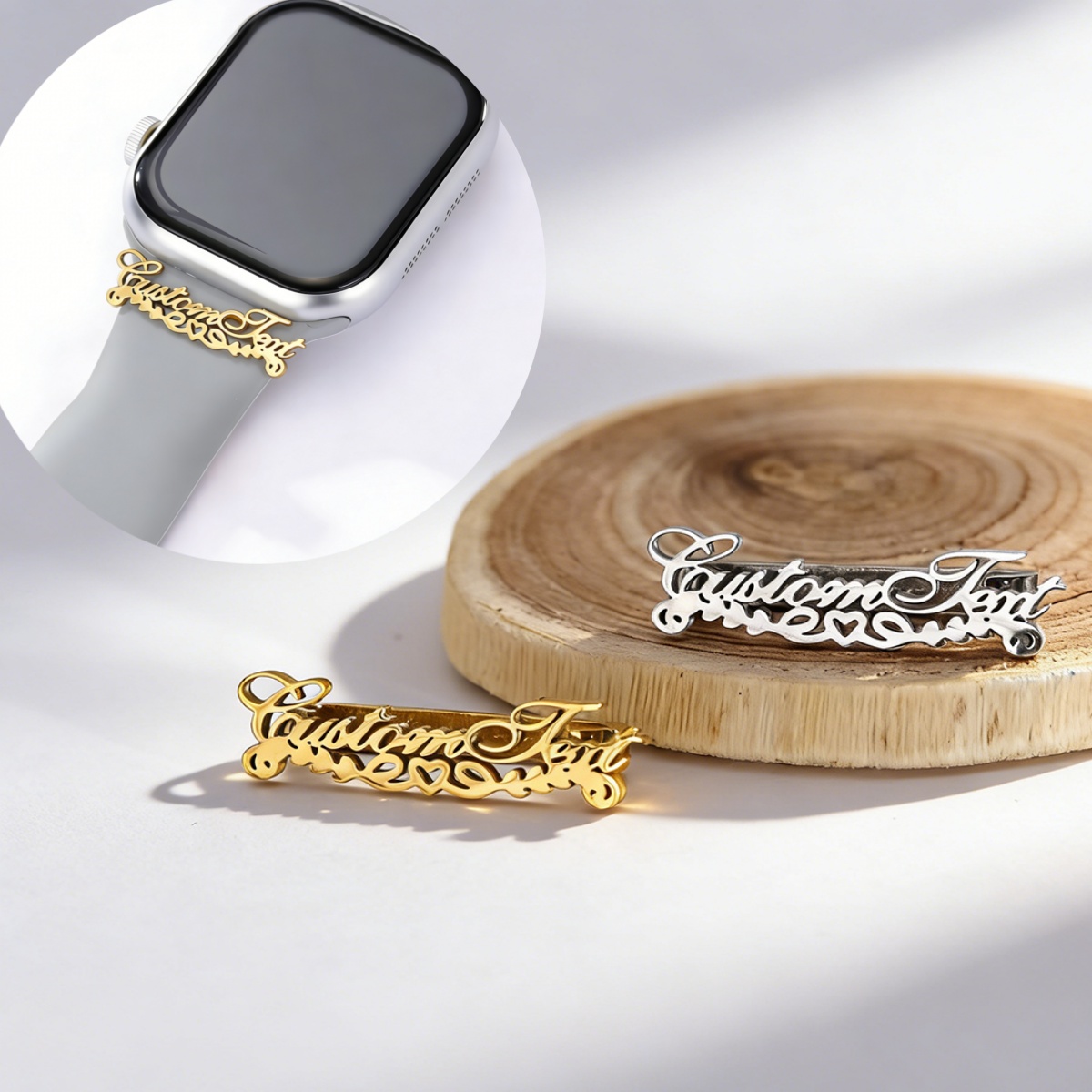 Luxury Watch Name - 高級ハート型カスタムネーム入り腕時計ストラップ 20mm 22mm ステンレススチールバンド チャーム付き腕時計装飾用
