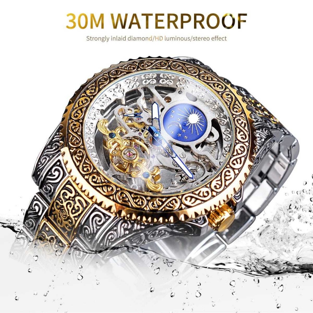 ハイエンドレトロメンズ全自動機械式スケルトン腕時計、彫刻が施 - Luxury Watch Engraving のレビューと価格