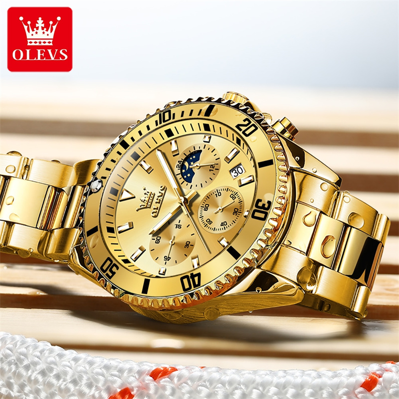 Olevs-高級メンズウォッチ,ミリタリー腕時計,ゴールド, - Luxury Watch Name のレビューと価格