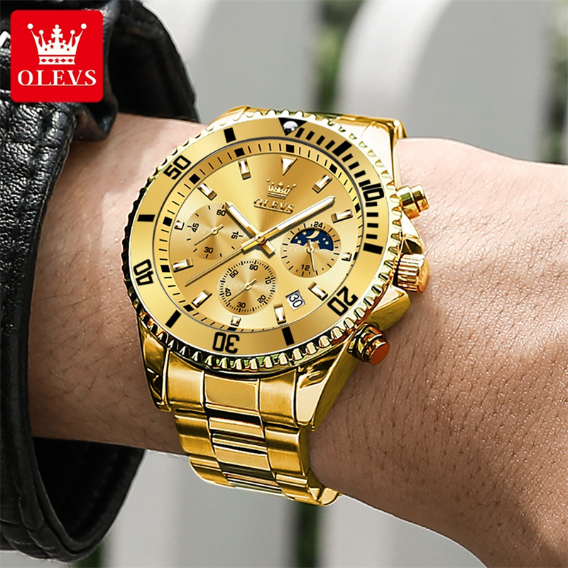 Olevs-高級メンズウォッチ,ミリタリー腕時計,ゴールド, - Luxury Watch Name のレビューと価格