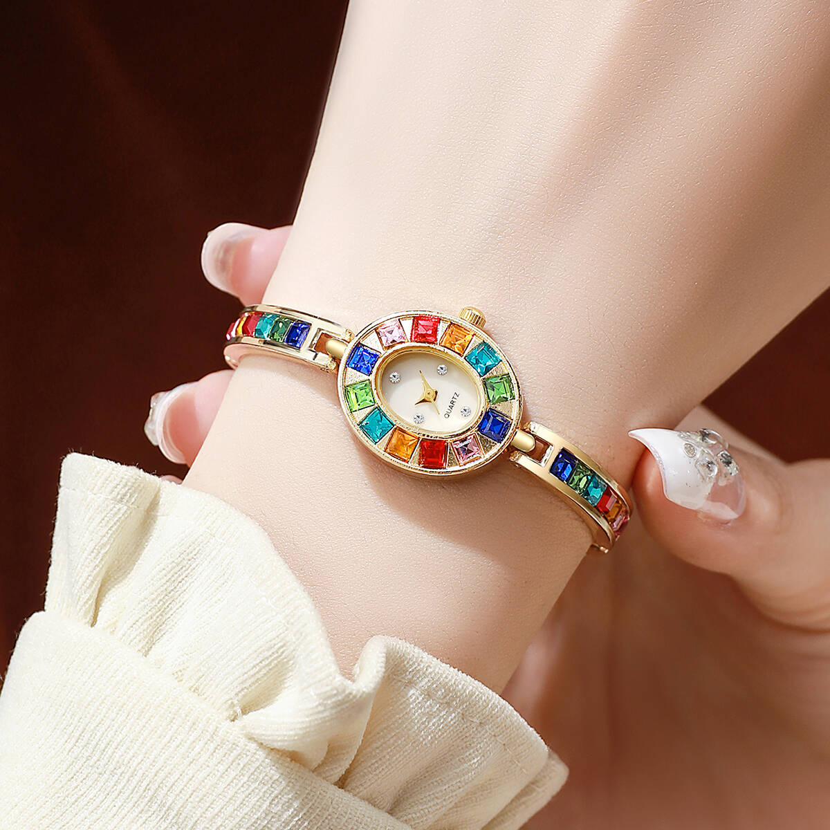 2 ピース/セット高級ラインストーン女性用腕時計ファッション - Luxury Watch Lady のレビューと価格