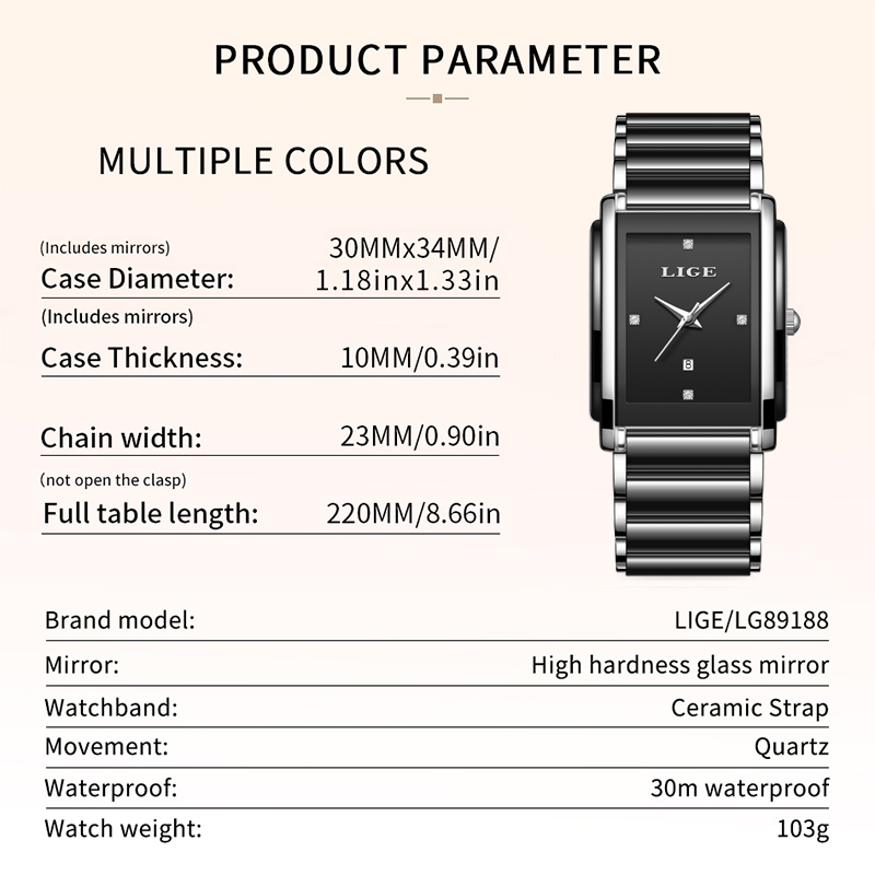 LIGE 新しい高級女性腕時計エレガントなセラミッククォーツ - Luxury Watch Packaging Box のレビューと価格