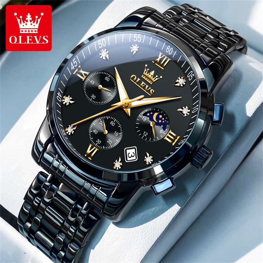 OLEVS 人気のメンズ腕時計ステンレススチールブラックムー - Luxury Watch Name のレビューと価格
