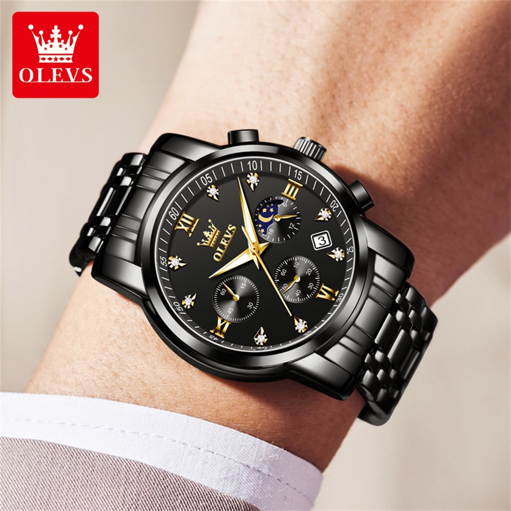 OLEVS 人気のメンズ腕時計ステンレススチールブラックムー - Luxury Watch Name のレビューと価格