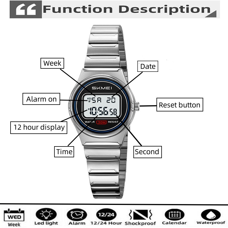 Skmei レディースデジタル腕時計高級スチールストラップ  - Perpetual Calendar Watch のレビューと価格