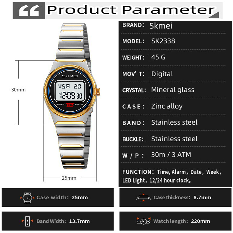 Skmei レディースデジタル腕時計高級スチールストラップ  - Perpetual Calendar Watch のレビューと価格