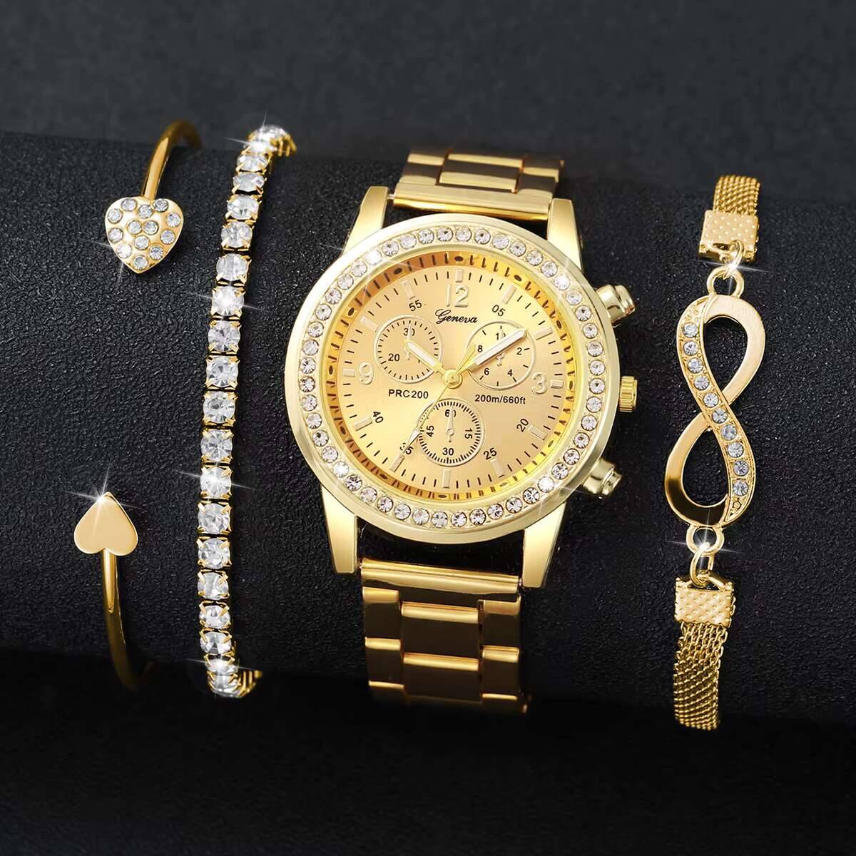 4 ピース/セット高級ラインストーン女性用腕時計ファッション - Luxury Watch Packaging Box のレビューと価格