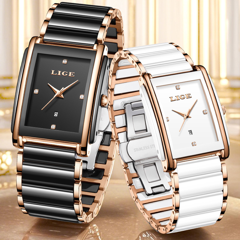 LIGE ファッションエレガントな女性用腕時計フルセラミック - Luxury Watch Packaging Box のレビューと価格